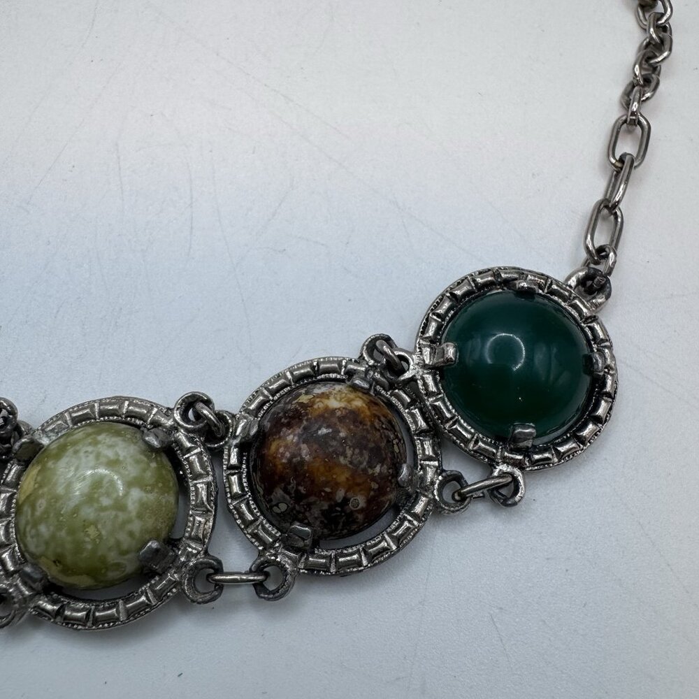 Vintage Large Scarab Gem Stone Double Link Bracelet Silver Tone Unsigned Adjust - Picture 9 of 12